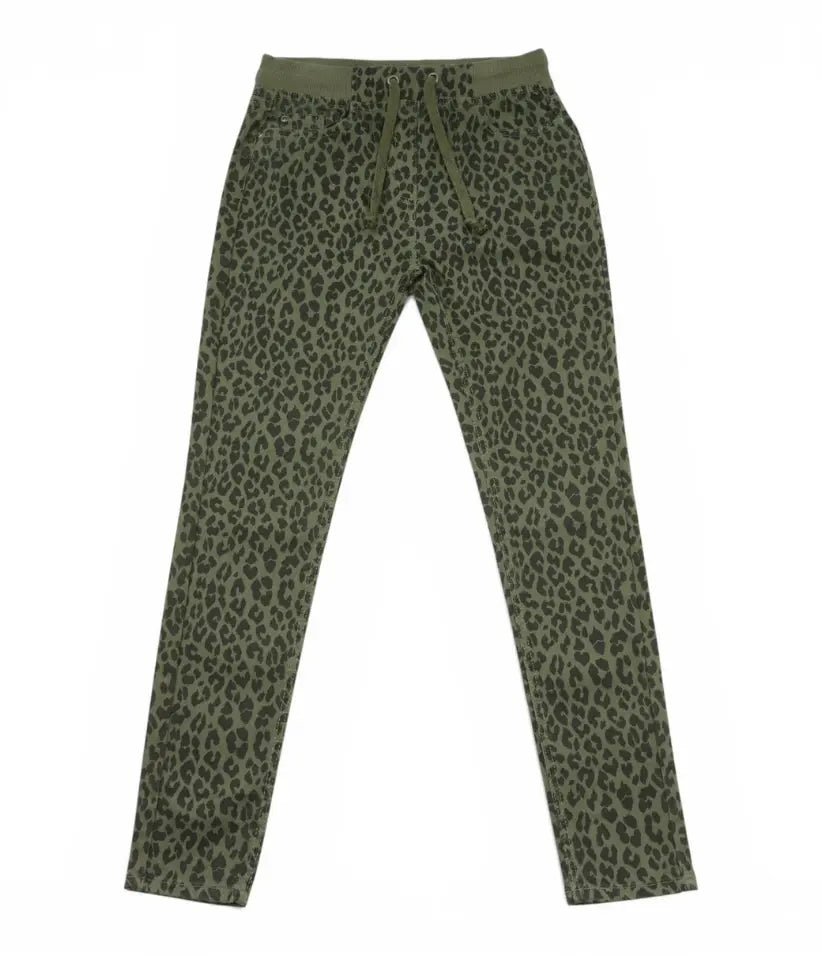 girls leopard pull-on pants 9-16 years front view