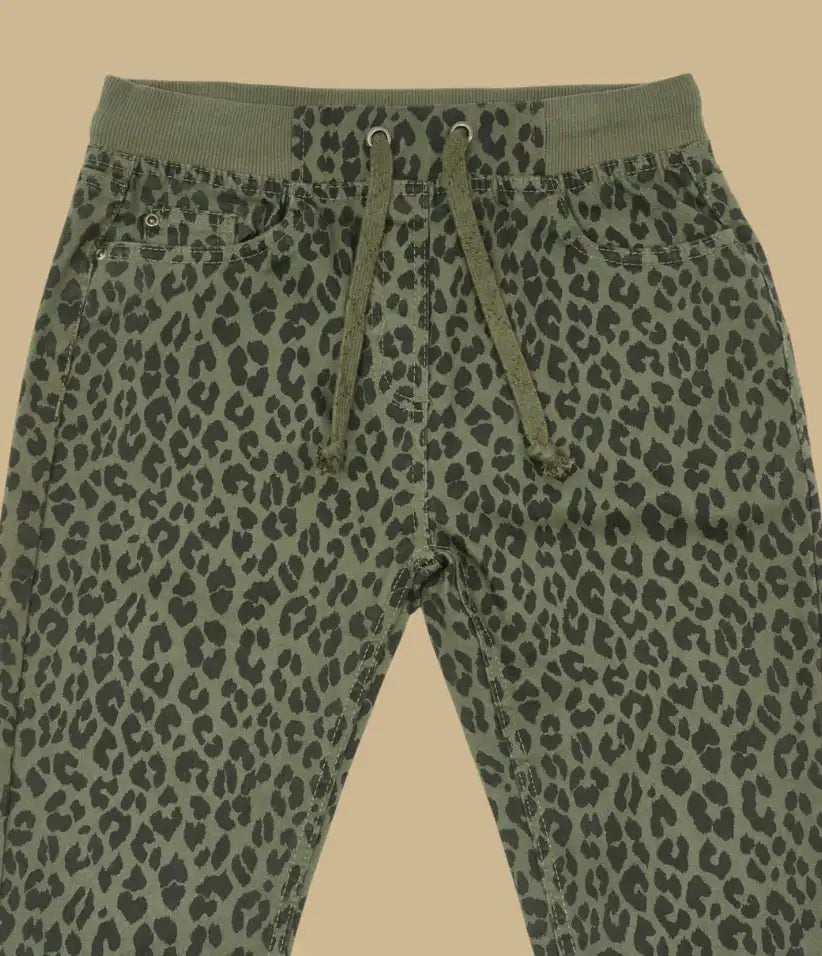 girls leopard pull-on pants 3-8 years front view#color_olive