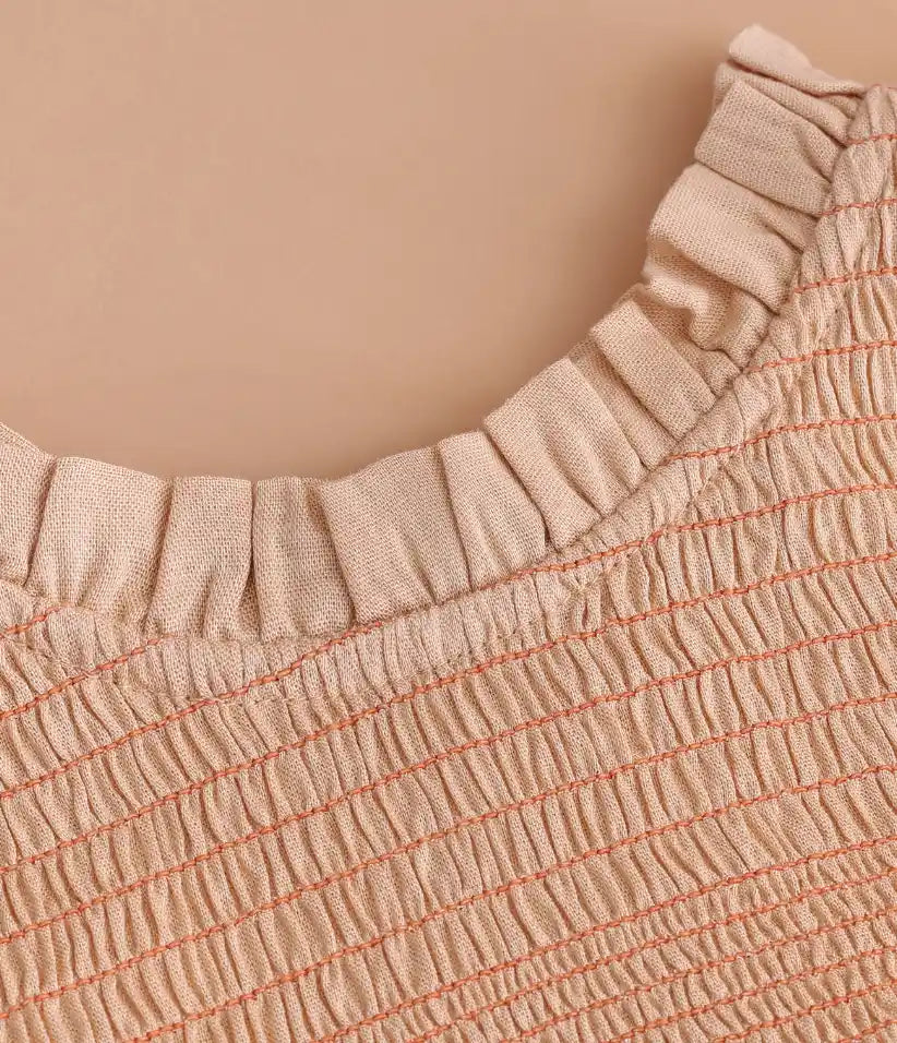girls smocked cotton dress collar front view