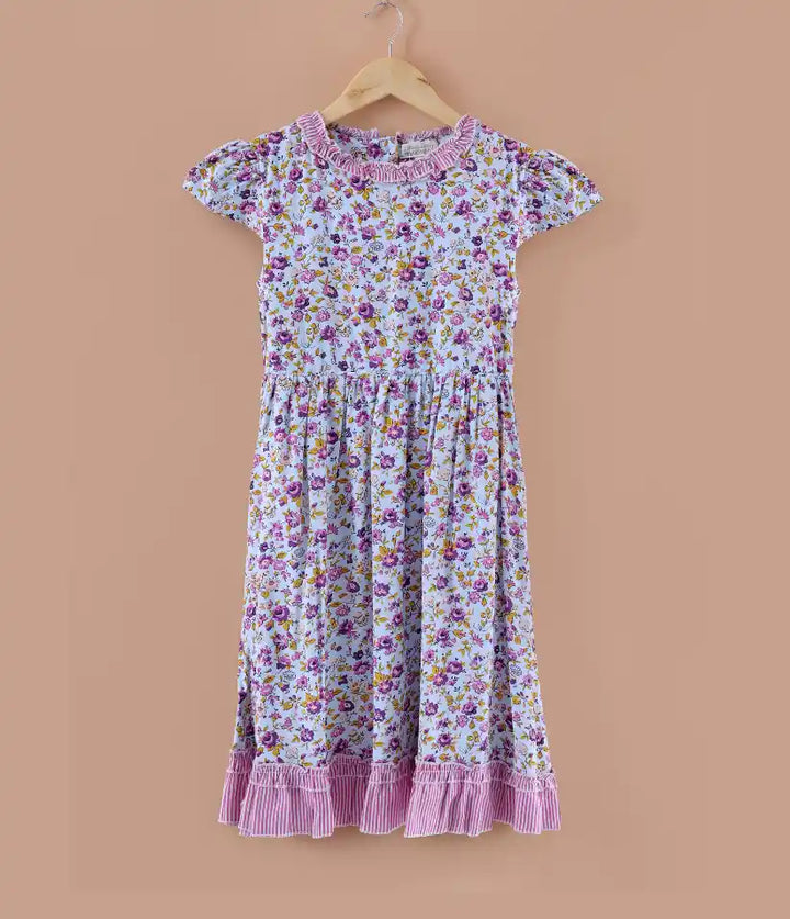 girls floral ruffle cotton dress front view