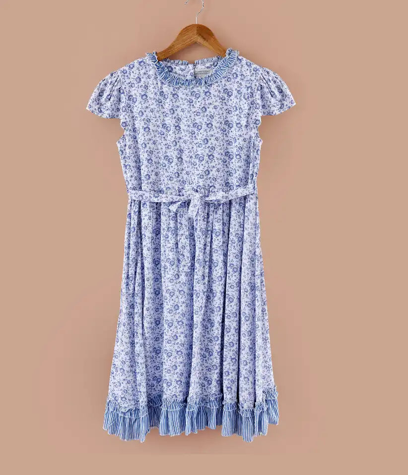 girls floral ruffle cotton dress front view