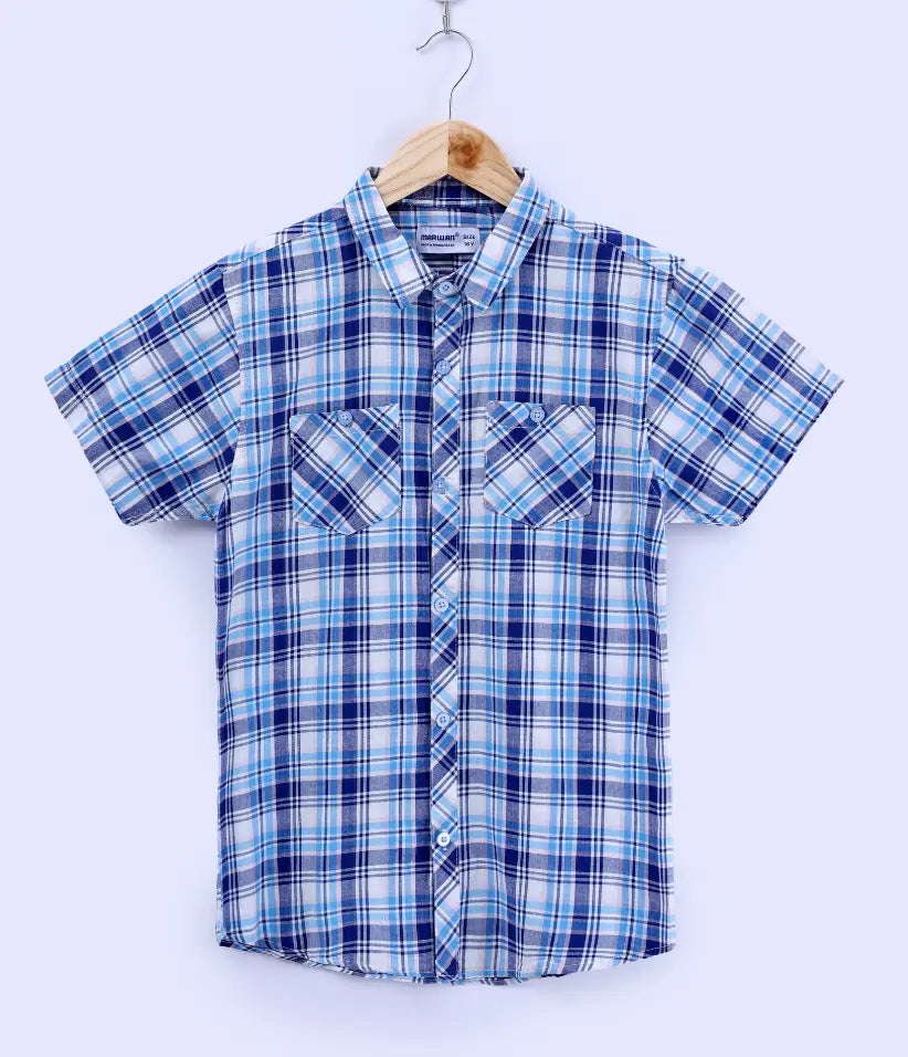 plaid cotton short sleeve shirt front view